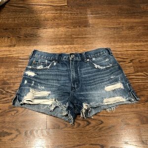 Blue denim distressed jean shorts